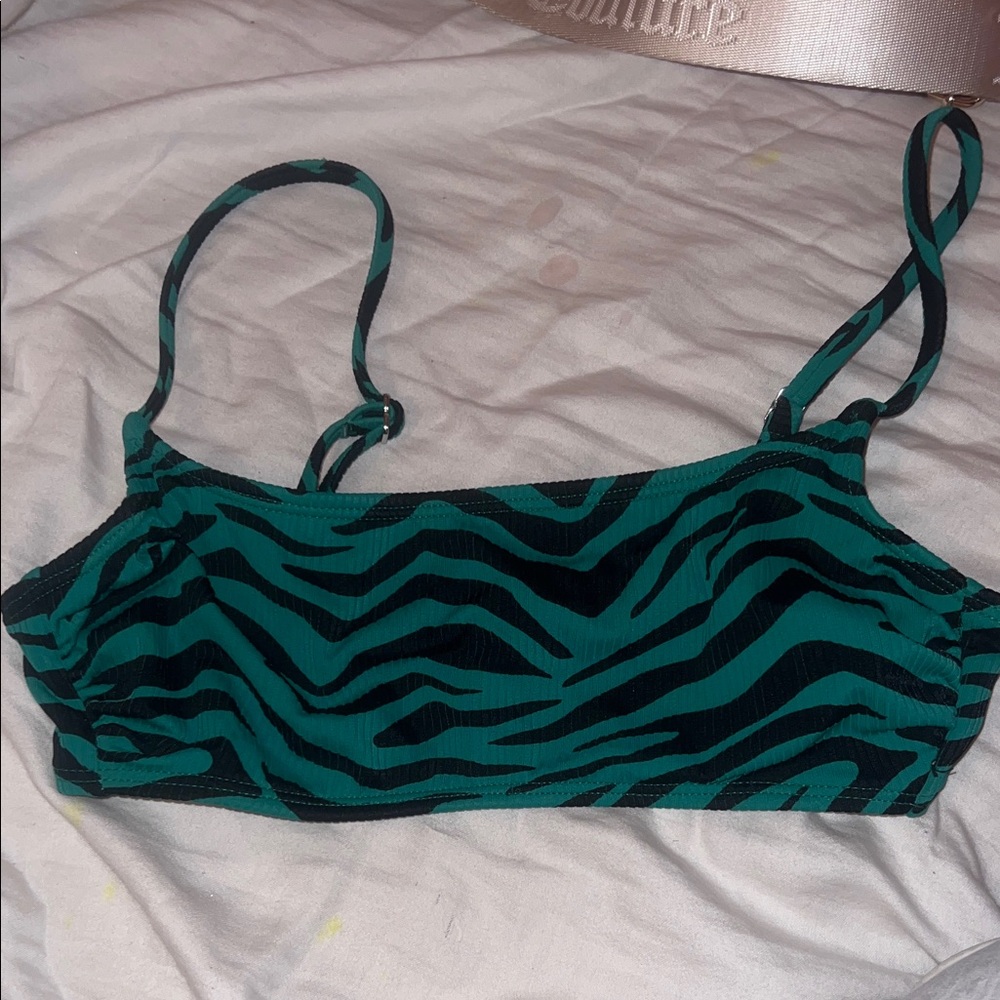 Xhilaration Green and Black Zebra Bikini Top